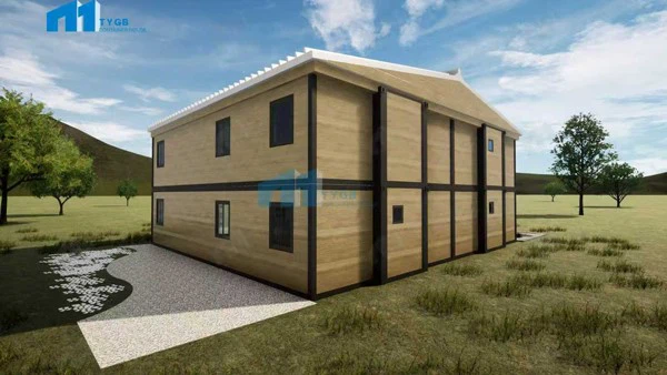 Two-story TYGB expandable house exterior rendering, modern modular home with balcony Two-story TYGB expandable house exterior rendering, modern modular home with balcony